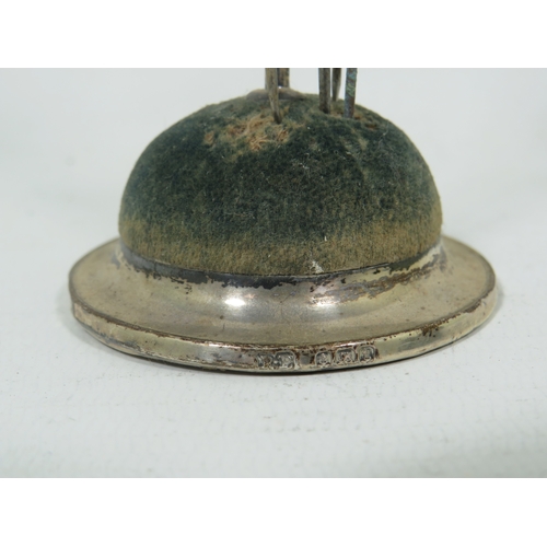 1036 - Hallmarked Silver Hatpin holder with some vintage hatpins.  One by Charles Horner. See photos