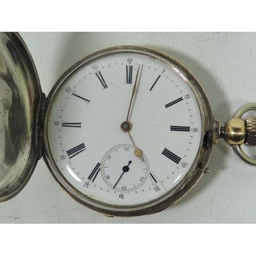 1038 - Gold Plated Full Hunter Pocket watch in running order, Crown wind.  Letter of provenance which sugge... 