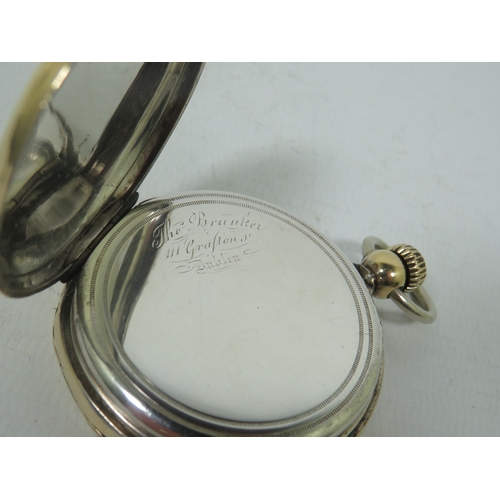 1038 - Gold Plated Full Hunter Pocket watch in running order, Crown wind.  Letter of provenance which sugge... 