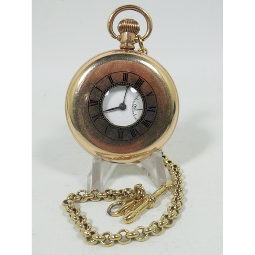 1039 - Pretty Gold Plated Swiss made 15 Jewel Pocket watch with Half Hunter Gold Plated Case by Denison in ... 