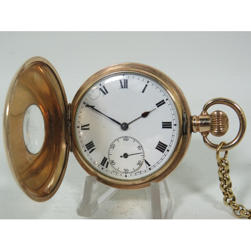 1039 - Pretty Gold Plated Swiss made 15 Jewel Pocket watch with Half Hunter Gold Plated Case by Denison in ... 