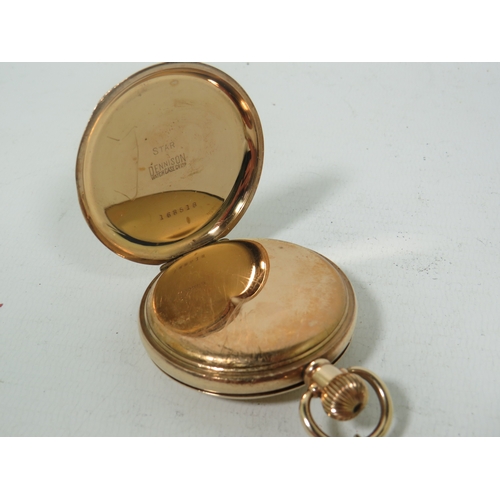 1039 - Pretty Gold Plated Swiss made 15 Jewel Pocket watch with Half Hunter Gold Plated Case by Denison in ... 