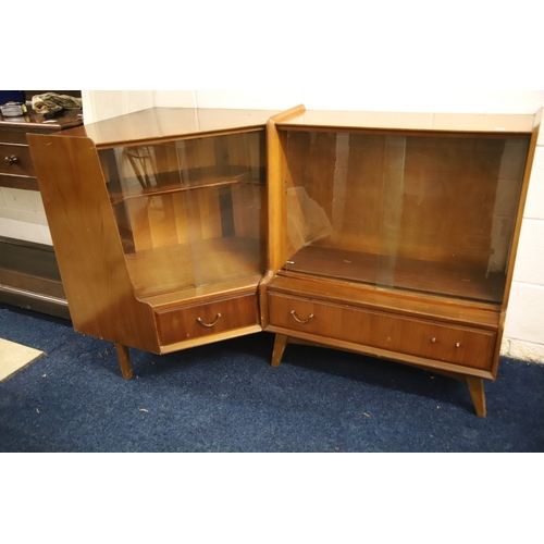 1262 - Two Mid Century Teak cabinets by Wrighton, One a corner unit, both in very good condition with glass... 