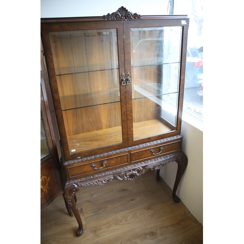 1272 - Reproduction Queen Ann style Two Glazed door display cabinet in fair condition (Ex Potters Display C... 