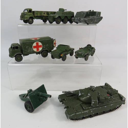 1457 - Selection of playworn diecast military vehicles by Dinky and Corgi