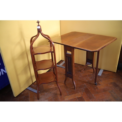 1380 - Mixed lot to include a four legged Edwardian Inlaid mahogany stand plus an inlaid Edwardian Drop lea... 