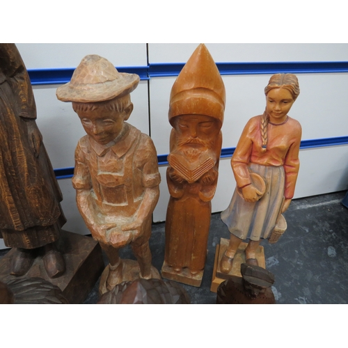 1174 - Eleven Beautifully carved figures of Vikings/Saxons, musicians, etc.  Largest approx 12 inches tall.... 