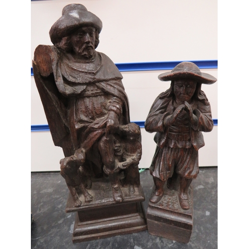 1175 - Two Black forest style carved figures (some damage) Plus a beautifully carved figure  of a Medieval ... 