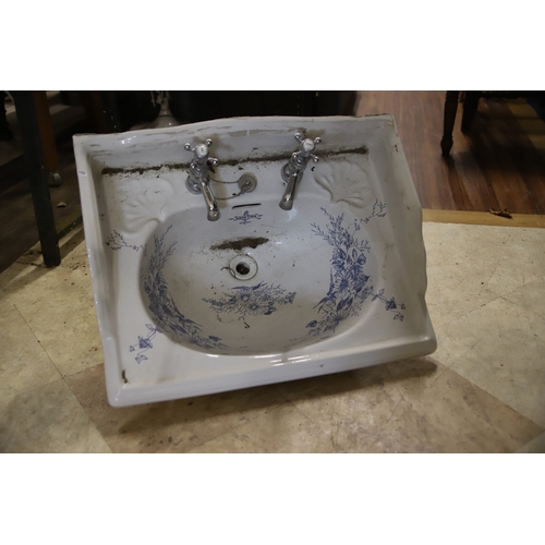 1305 - Sanitan Victorian pattern Bathroom sink. 12 x 25 x 19 inches. Comes with taps.