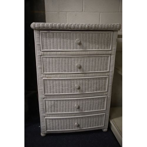 1312 - Overpainted Wicker style chest of drawers.   Measures approx H:49 x W:33 x D:23 inches see photos.