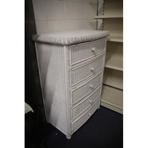 1312 - Overpainted Wicker style chest of drawers.   Measures approx H:49 x W:33 x D:23 inches see photos.