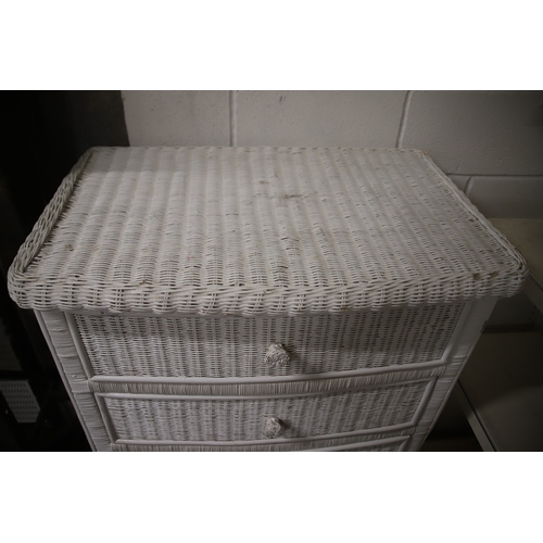 1312 - Overpainted Wicker style chest of drawers.   Measures approx H:49 x W:33 x D:23 inches see photos.