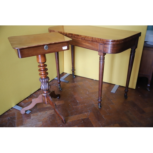 1381 - Combined lot to include a Victorian Pedestal work table plus a Georgian Flip top Gaming table which ... 