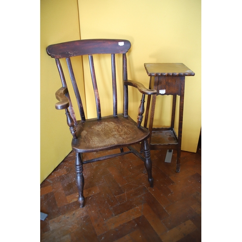 1385 - Combined lot to include a Windsor Chair, some repairs but in good order.  Plus Oak Jardinaire plant ... 