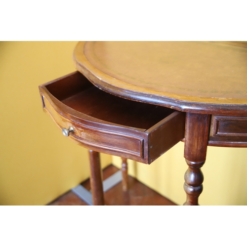 1387 - Reproduction Antique style Demilune Table with leather insert top H:29 x W:29 x D:15 inches . See ph... 