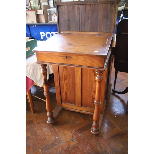 1390 - Solid Pine Victorian lechtern or standing desk with inkwell holes.  H:40 x W:26 x D:27 inches. Cupbo... 