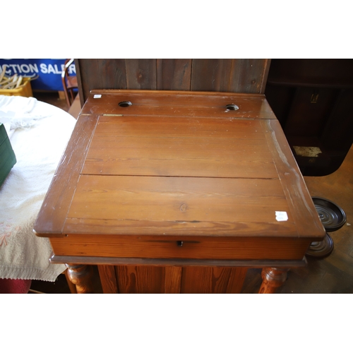 1390 - Solid Pine Victorian lechtern or standing desk with inkwell holes.  H:40 x W:26 x D:27 inches. Cupbo... 