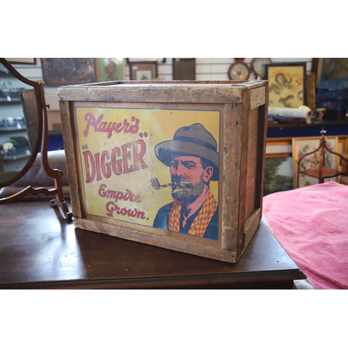 1398 - interesting Players 'Digger' Packing box, (missing top) H:17 x W20 x D:12 inches. Good Retail piece.... 