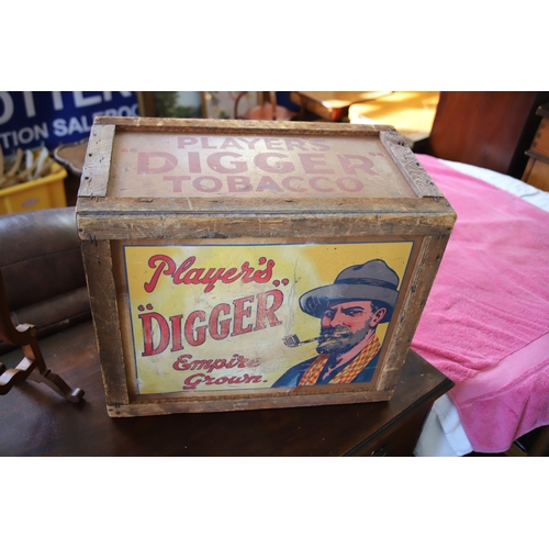 1398 - interesting Players 'Digger' Packing box, (missing top) H:17 x W20 x D:12 inches. Good Retail piece.... 