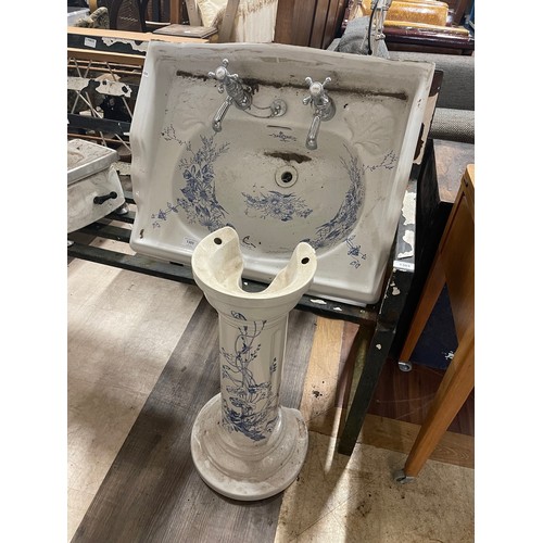 1305 - Sanitan Victorian pattern Bathroom sink. 12 x 25 x 19 inches. Comes with taps.