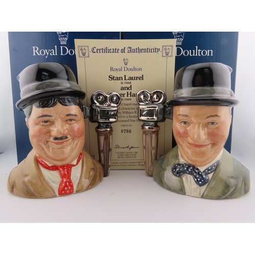 10 - Royal Doulton Limited Edition 1995 Stan Laurel and Oliver Hardy Toby jugs D7008 & D7009 with boxes a... 