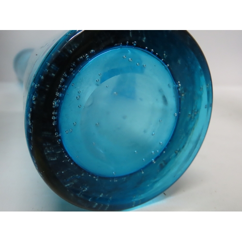 12 - A near pair of tall  Scandinavian turquoise art glass bubble vases, 15 3/4