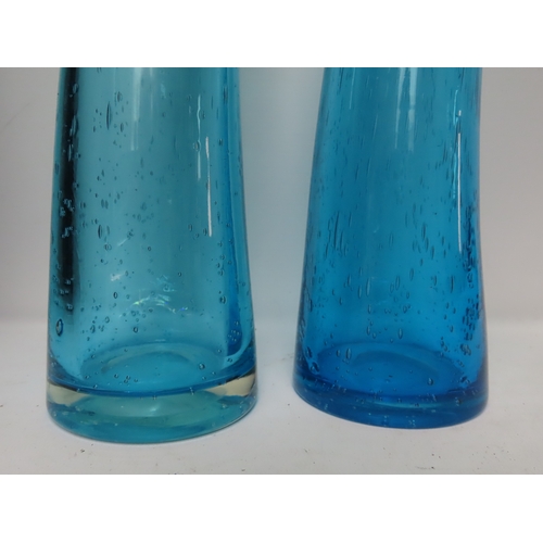 12 - A near pair of tall  Scandinavian turquoise art glass bubble vases, 15 3/4