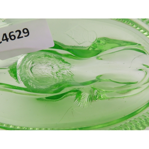 19 - Victorian John Derbyshire moulded Uranium glass lion with registration lozenger to the base. (chip t... 