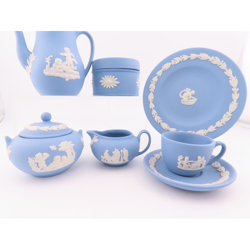 21 - Wedgwood blue Jasperware miniature tea set etc.