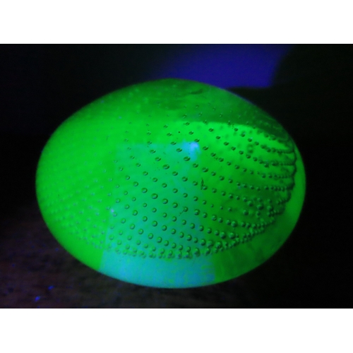 23 - Vintage Controlled bubble uranium glass paperweight.