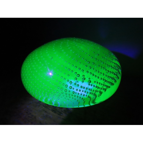23 - Vintage Controlled bubble uranium glass paperweight.