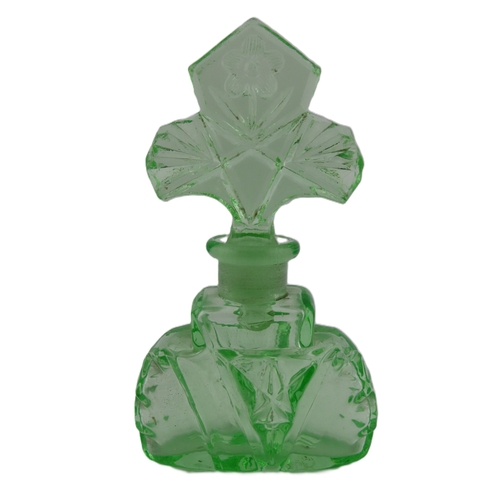 25 - Art deco green uranium glass scent bottle, 4.5