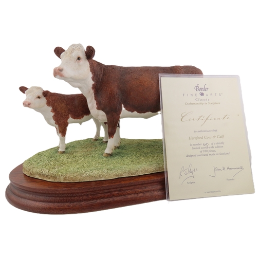 26 - Limited Edition Border Fine Arts Sculpture Hereford Cow and Calf no 610 of 950 with cert and box.