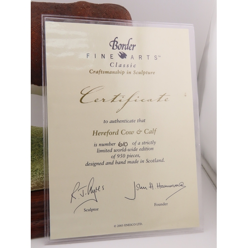 26 - Limited Edition Border Fine Arts Sculpture Hereford Cow and Calf no 610 of 950 with cert and box.