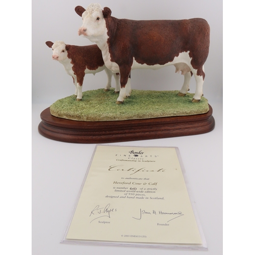 26 - Limited Edition Border Fine Arts Sculpture Hereford Cow and Calf no 610 of 950 with cert and box.