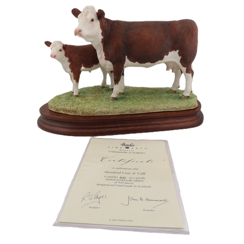 26 - Limited Edition Border Fine Arts Sculpture Hereford Cow and Calf no 610 of 950 with cert and box.