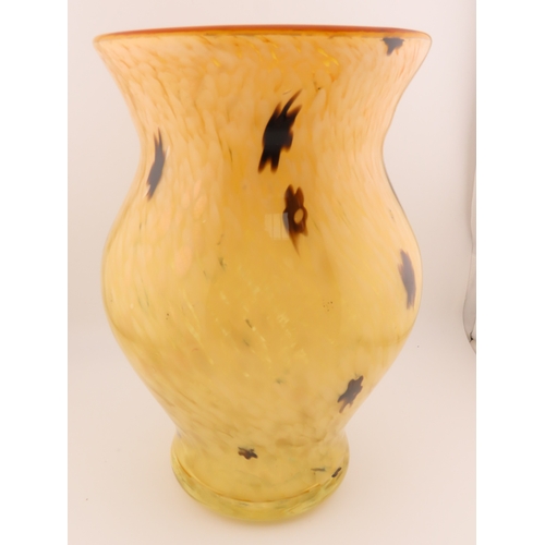 3 - Hand Blown Murano style art glass vase with gold inclusions, 8.5