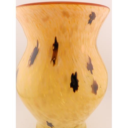 3 - Hand Blown Murano style art glass vase with gold inclusions, 8.5