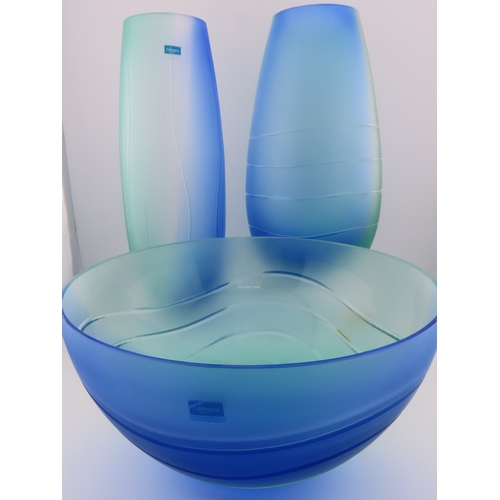 41 - Three pieces of Caithness frosted art glass, two vases and a bowl.