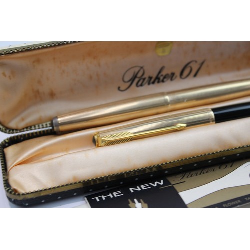 61 - 2 x Vintage Parker 61 Fountain Pens 14ct Gold Nibs WRITING Inc Boxed Etc 2255946