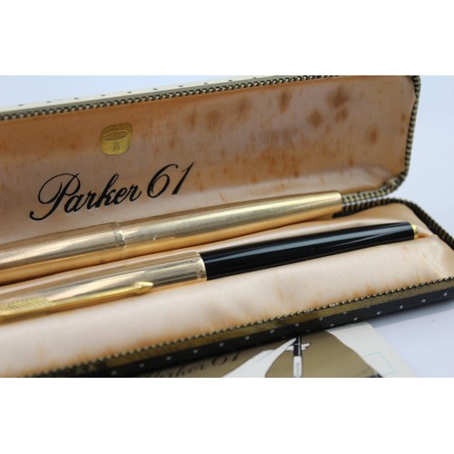 61 - 2 x Vintage Parker 61 Fountain Pens 14ct Gold Nibs WRITING Inc Boxed Etc 2255946