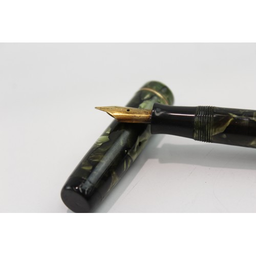 63 - Vintage Parker Duofold Green Fountain Pen w/ 14ct Gold Nib WRITING 2255953