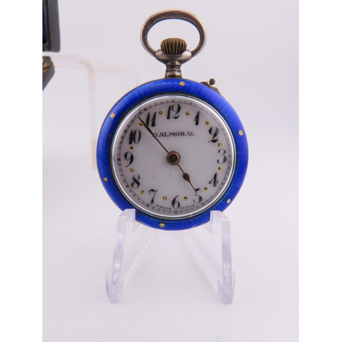 283 - Three ladies? silver pocket watches including guilloch� enamel example (working), together with two ... 