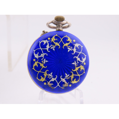 283 - Three ladies? silver pocket watches including guilloch� enamel example (working), together with two ... 