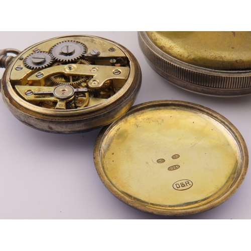 283 - Three ladies? silver pocket watches including guilloch� enamel example (working), together with two ... 