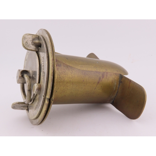 296 - Brass horse tracheostomy tube, early 1900s veterinary instrument, engraved markings.