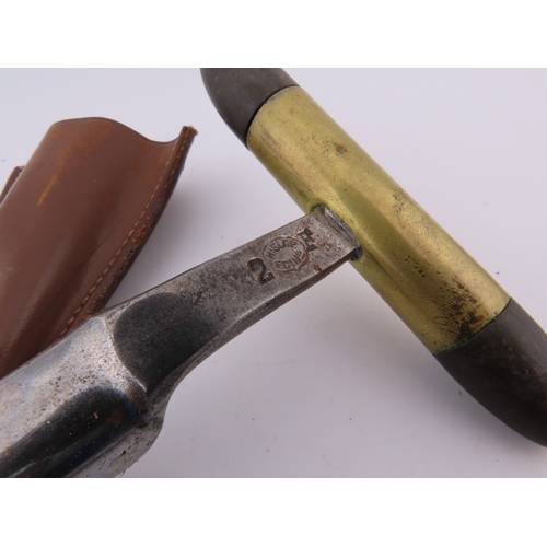 500 - Vintage cheese tester with leather sheath and silver-plated marrow scoop.