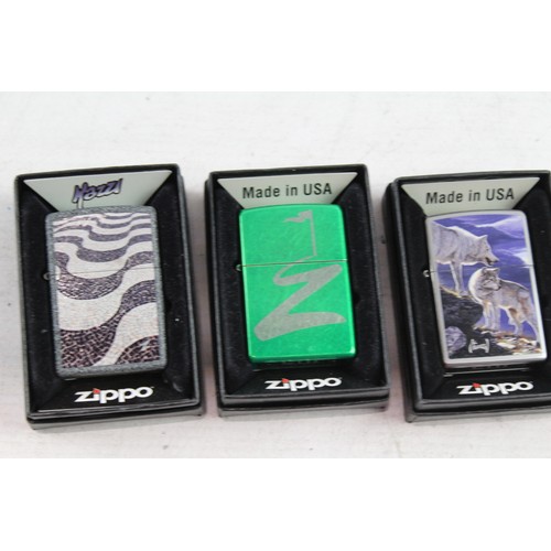 351 - Boxed Unused Zippo Pocket Lighters Inc Wolves, Golf & Mosaic Pattern  512715