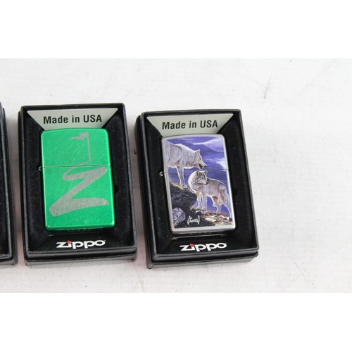 351 - Boxed Unused Zippo Pocket Lighters Inc Wolves, Golf & Mosaic Pattern  512715
