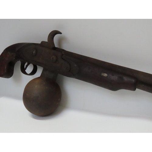 507a - Antique Air Rifle ?, circa 19th century, with extended barrel and spherical priming chamber beneath,... 